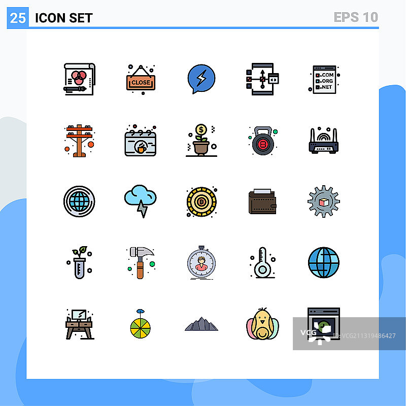 象形文字设置25条简单填充线平图片素材