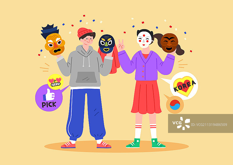 人物、生活方式、Gen Z、传统文化、韩国传统、面具、Emoji图片素材