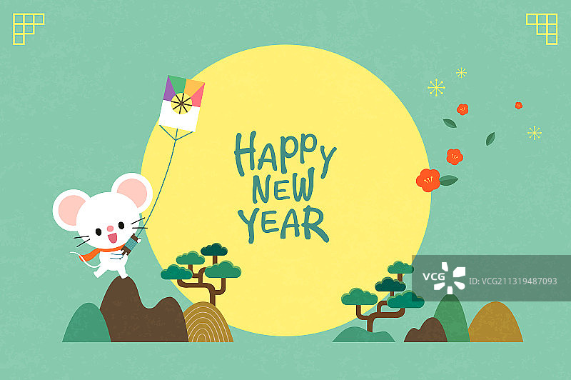 新年、生肖、角色、动物、2021年、鼠年、满月、风筝图片素材