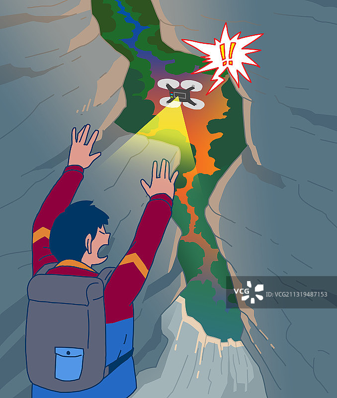 无人机飞行救援紧急设备攀登插画图片素材