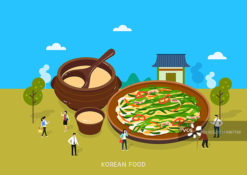 韩国料理、美食、微缩模型、传统美食、葱饼、马格利米酒图片素材