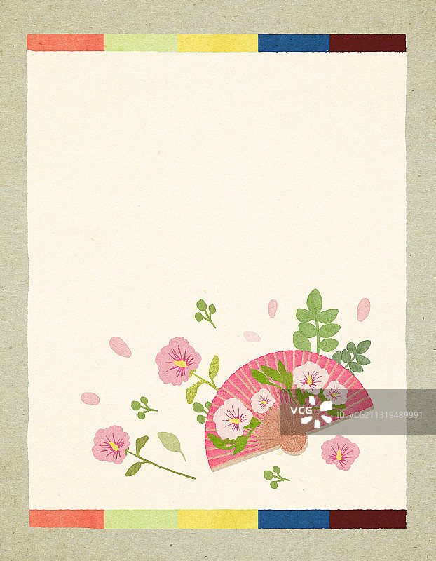 新年贺卡：木槿花与扇子图片素材