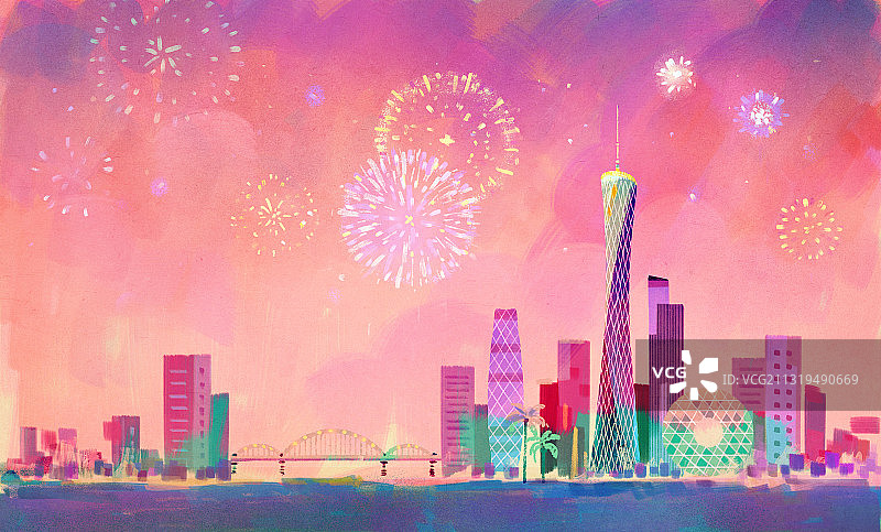 城市，广州，著名景点，烟火，夜晚，旅游，地标建筑图片素材