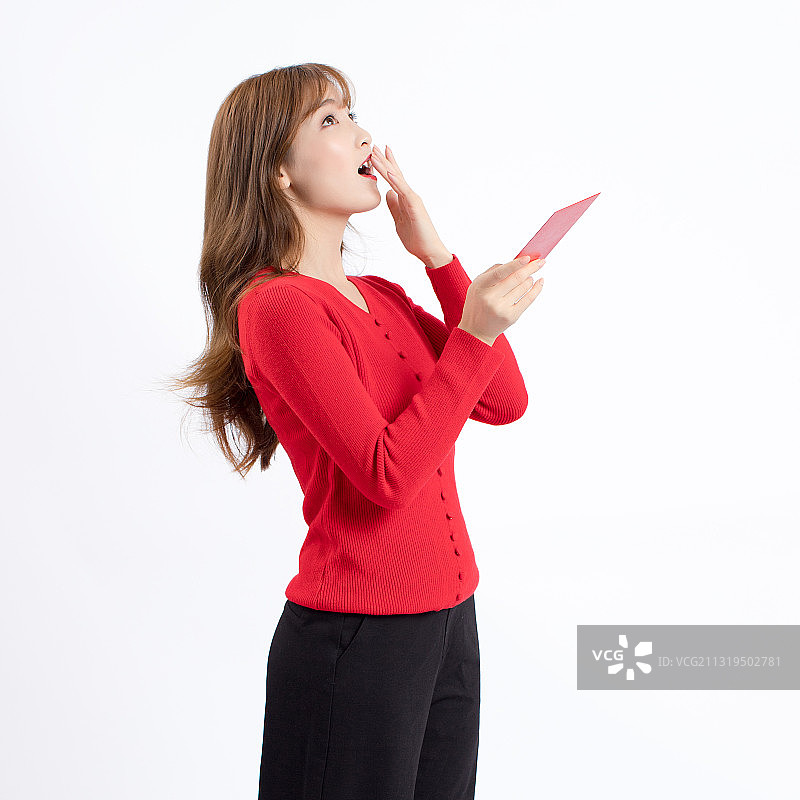 喜庆节日的红色毛衣美女图图片素材