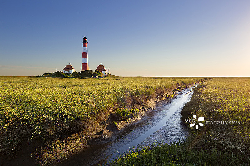 韦斯特海弗灯塔，北海盐沼图片素材
