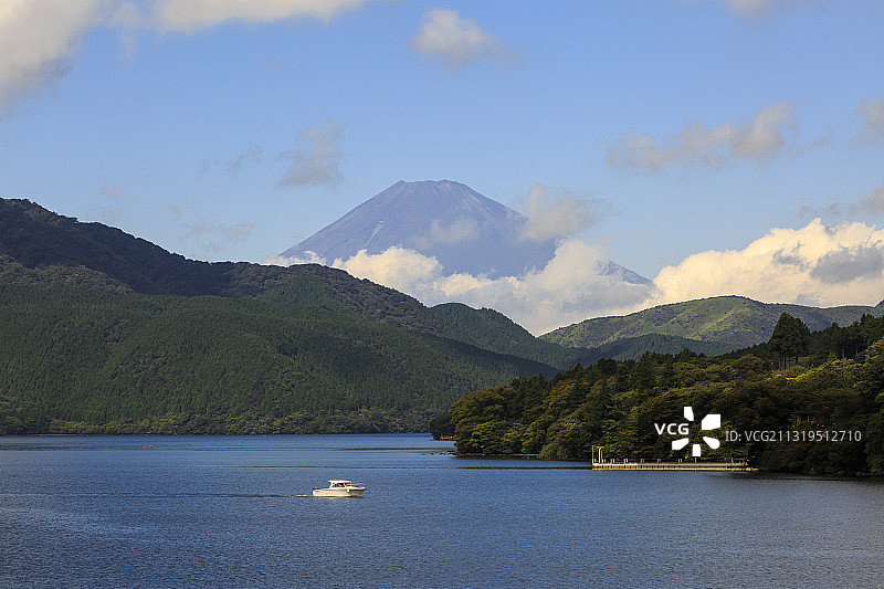 从芦之湖看到的富士山景色图片素材