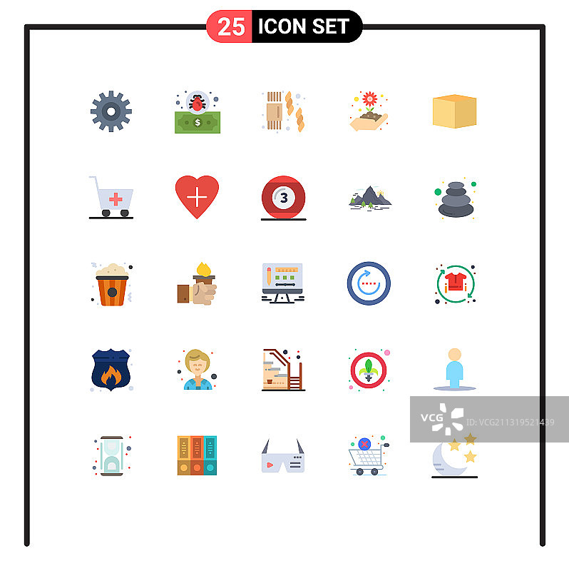 25个创意扁平风格手推车货物图标图片素材