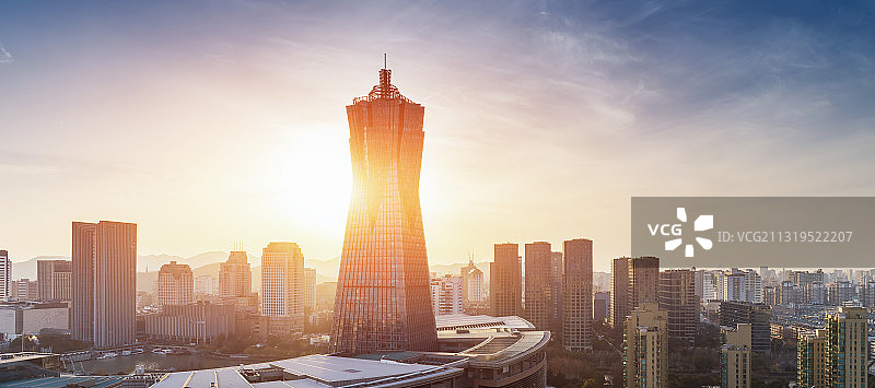 杭州西湖文化广场落日图片素材