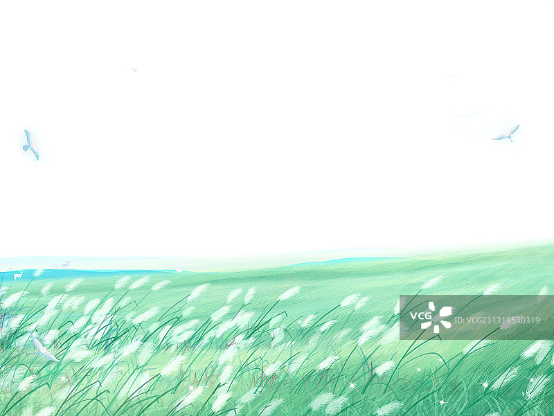 美丽辽阔的草原插画背景图片素材