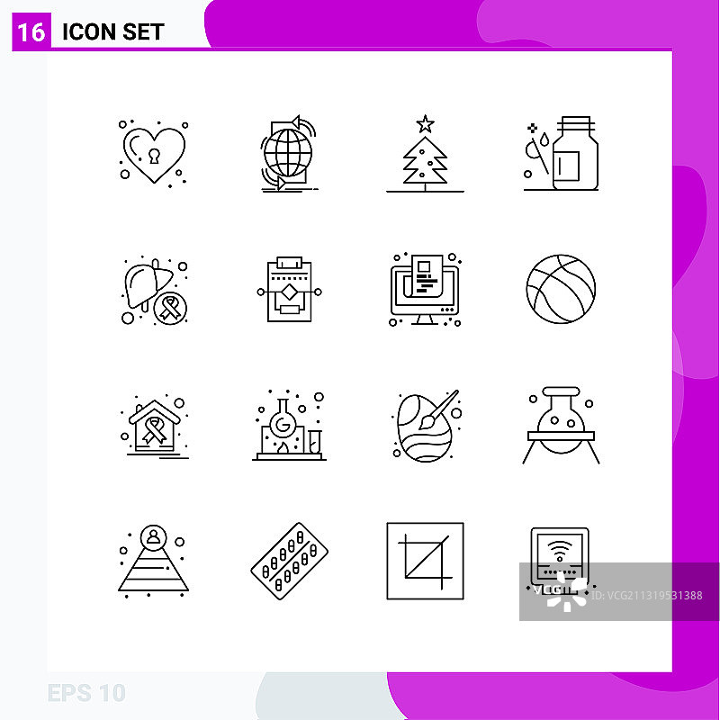 16个简约轮廓癌症象形图合集图片素材