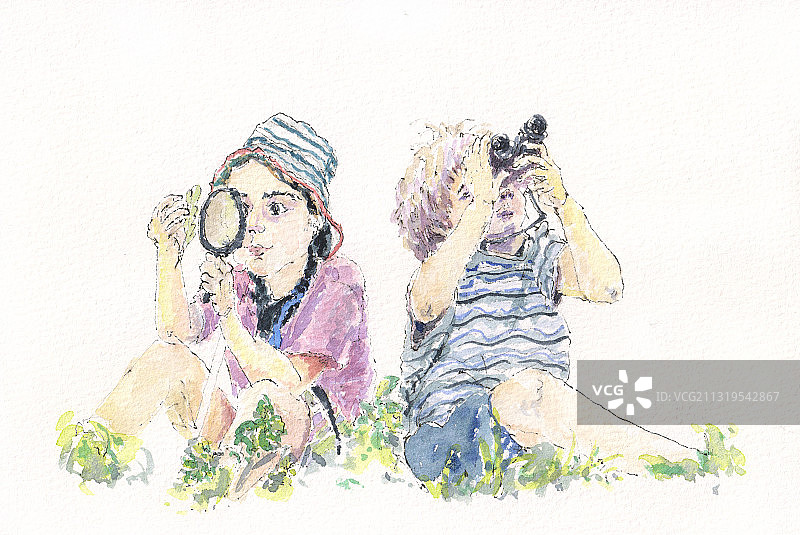 观察大自然的孩子图片素材