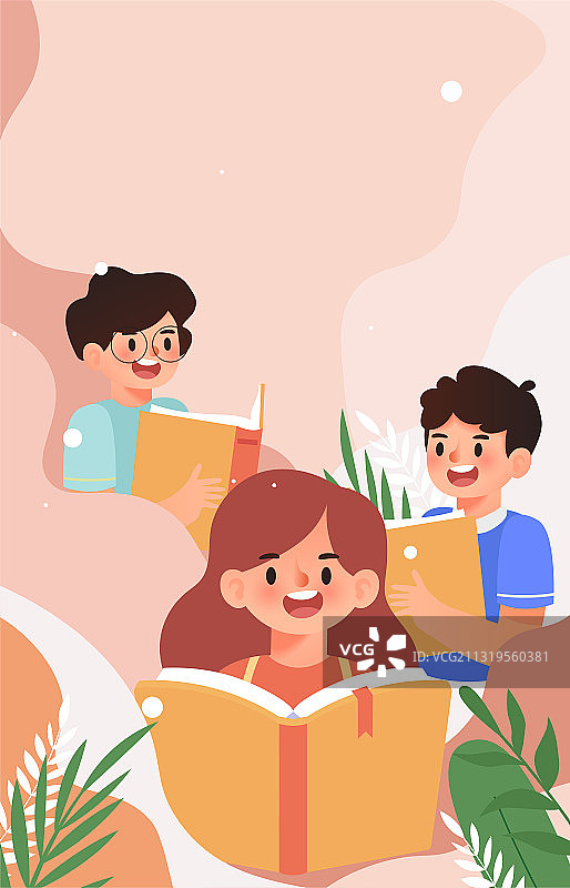 小学生学习竖版插画图片素材
