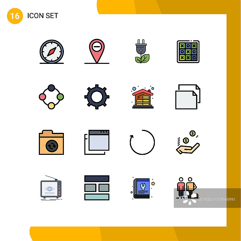 组16现代平面颜色填充线条集图片素材