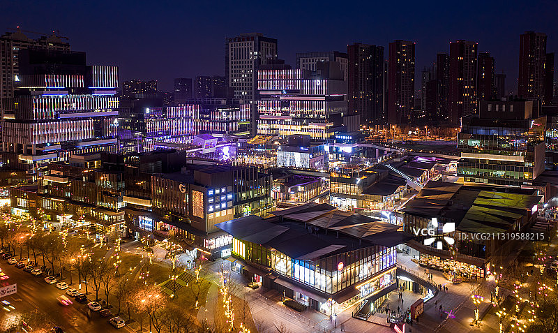 西安曲江创意谷夜景航拍图片素材