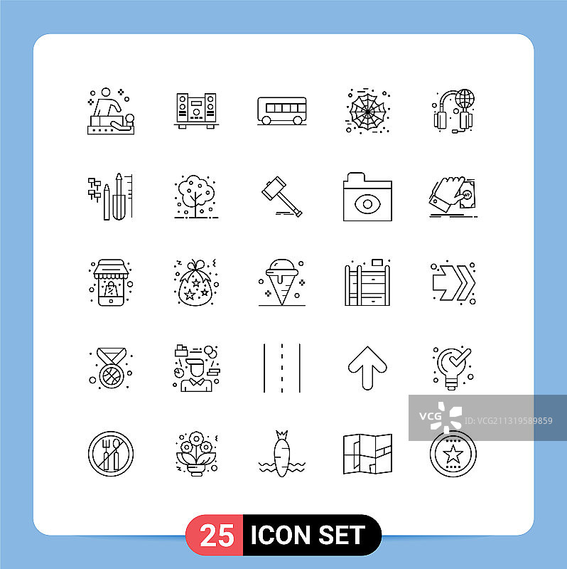 25个世界主题线条可编辑图标图片素材