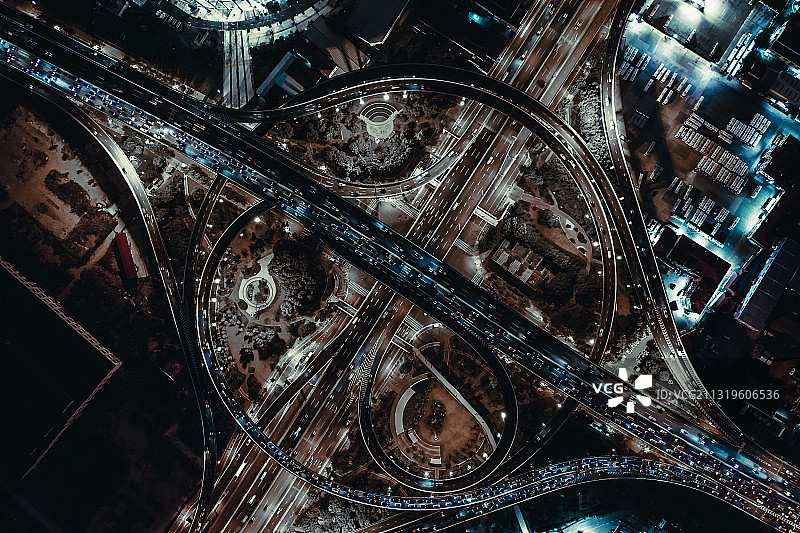 航拍夜景立交桥图片素材