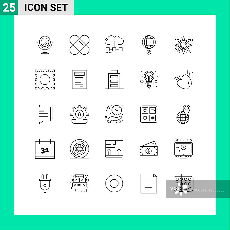 25条主题线条和可编辑的符号太阳图片素材