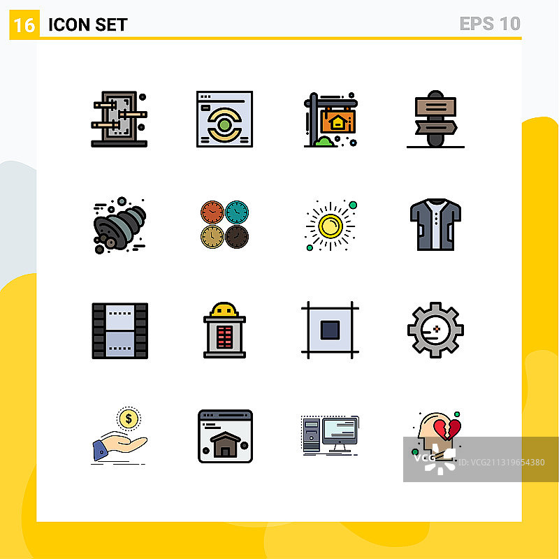 现代设置16平色填充线条和图片素材