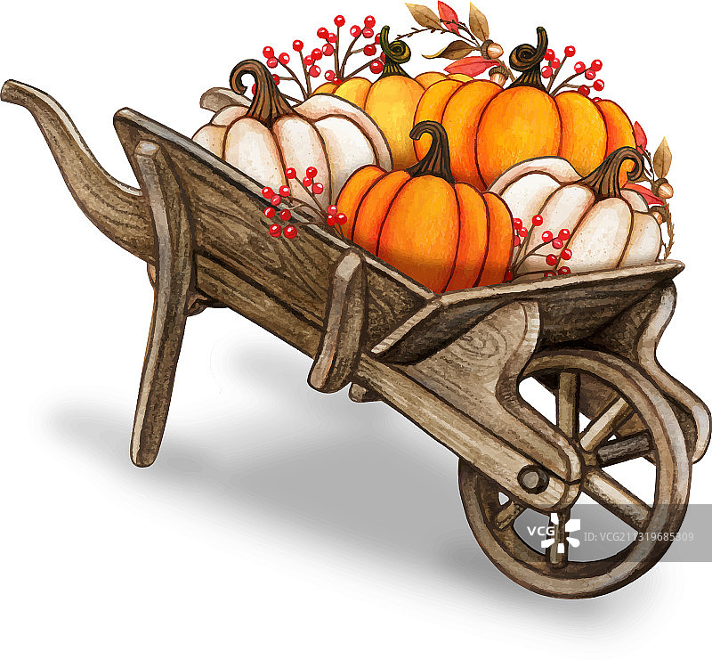 复古水彩手推车图片素材