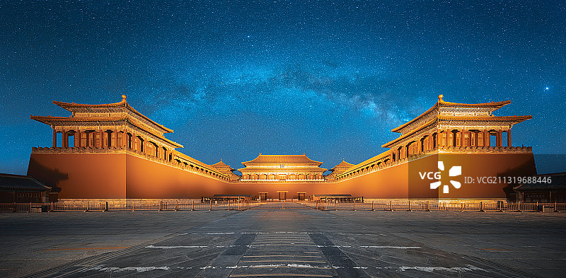 银河下的故宫午门图片素材