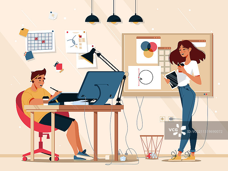 设计师在平面设计工作室工作图片素材