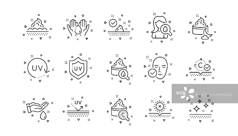 护肤系列线性图标：胶原蛋白霜、精华液、精油图片素材