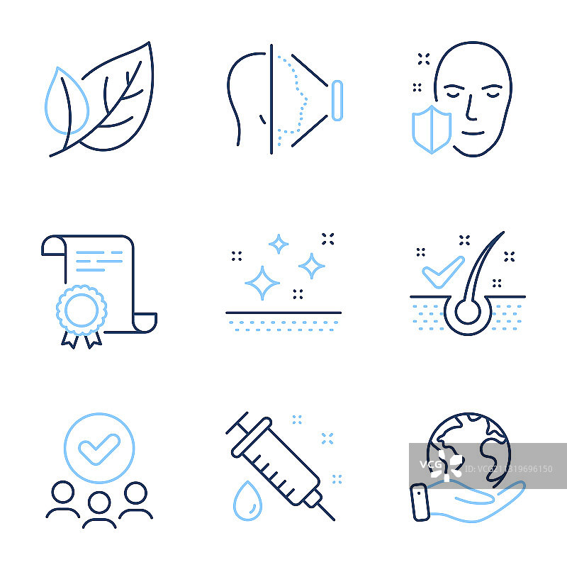 医用注射器、树叶和面部识别图标图片素材