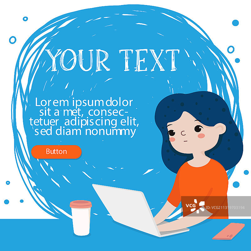 女孩在桌旁用笔记本电脑工作模板图片素材