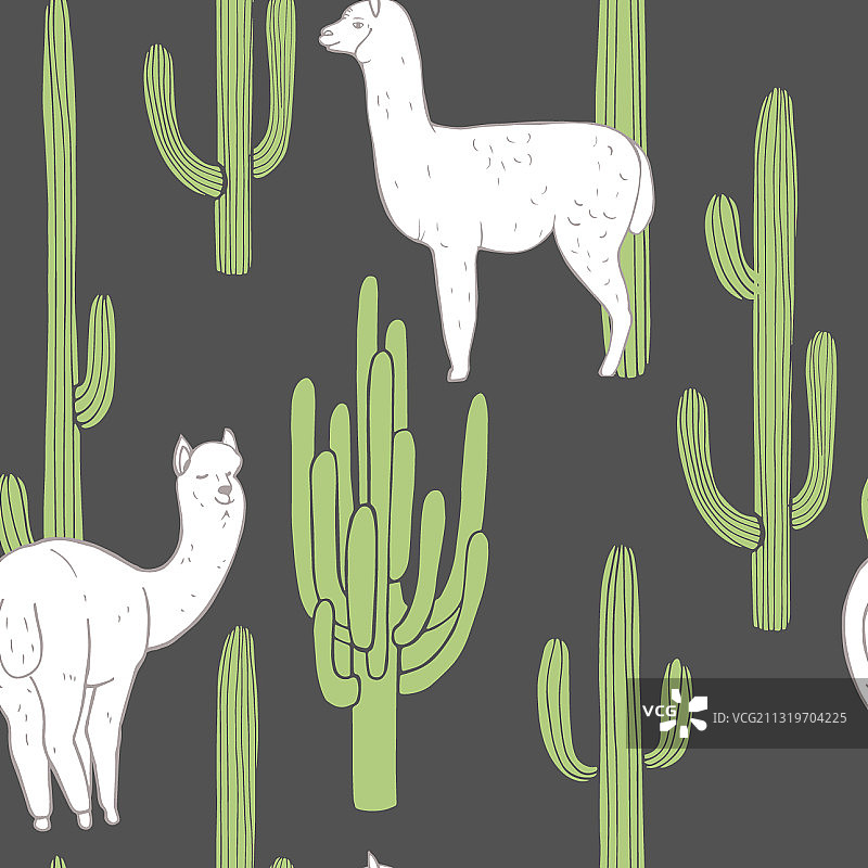 羊驼和仙人掌无缝图案图片素材