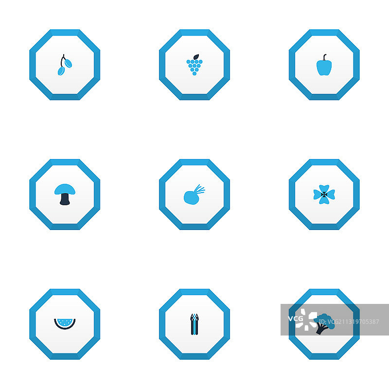 蘑菇芦笋彩色水果图标图片素材