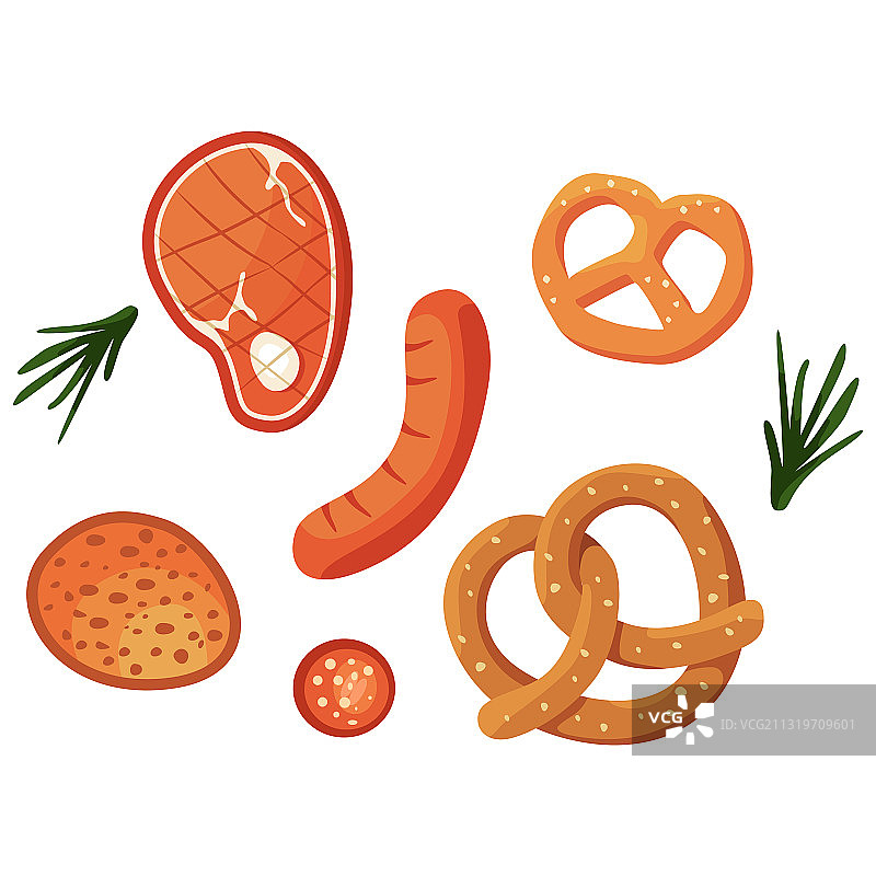 烤肉和椒盐卷饼白色背景图片素材