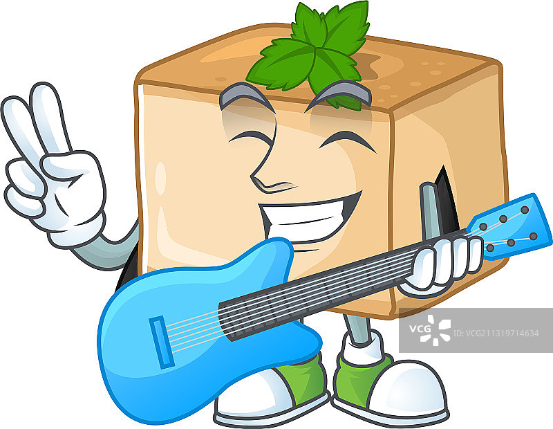 弹吉他的甜点卡通形象图片素材