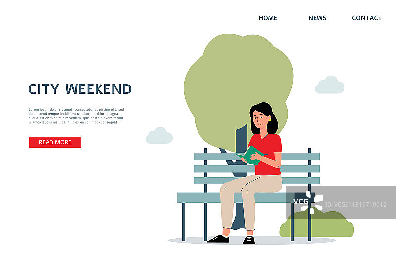 女子在公园长椅上读书——网站banner图片素材