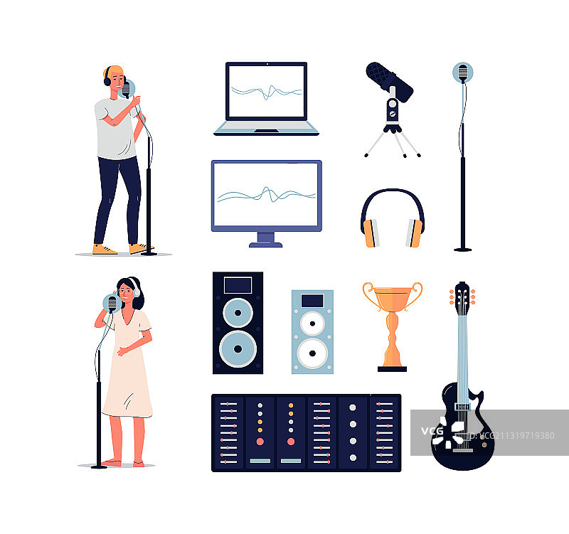 录音室设备扁平风格素材图片素材