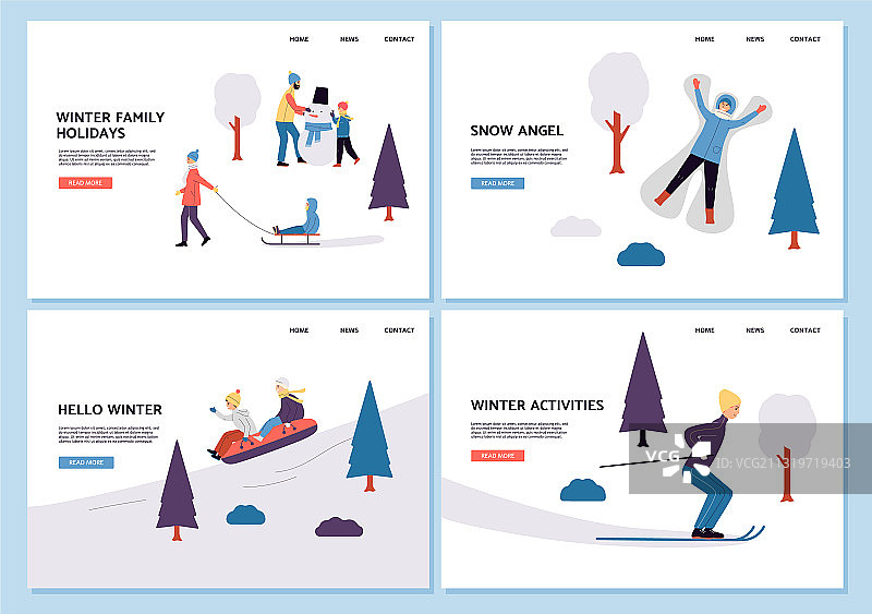 冬季户外活动人物扁平风插画图片素材