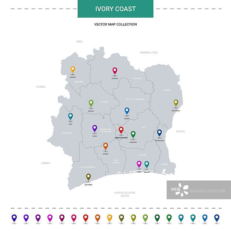 带有位置指针标记的科特迪瓦地图图片素材