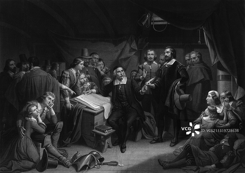 1620年《五月花号公约》图片素材