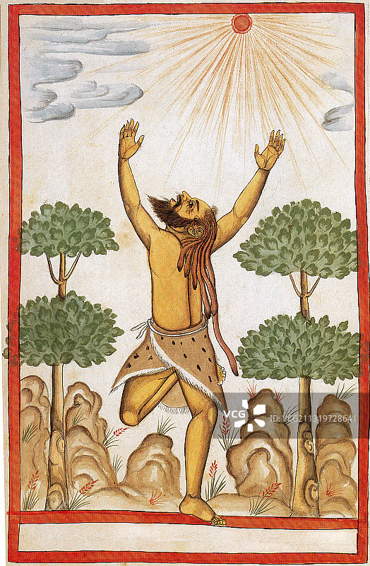 印度教苦行僧崇拜太阳，印度，17世纪图片素材