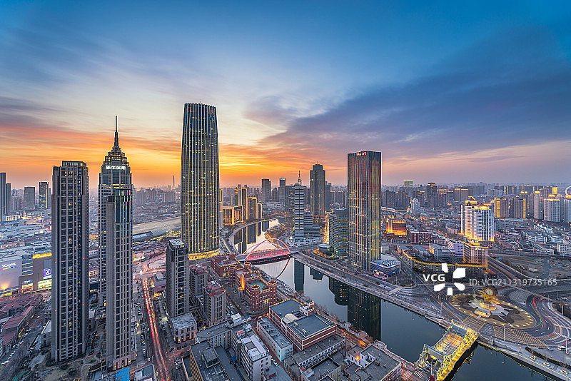 天津海河夜景晚霞图片素材