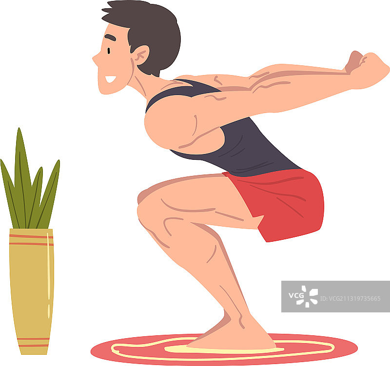 年轻男人在家做深蹲体育活动图片素材