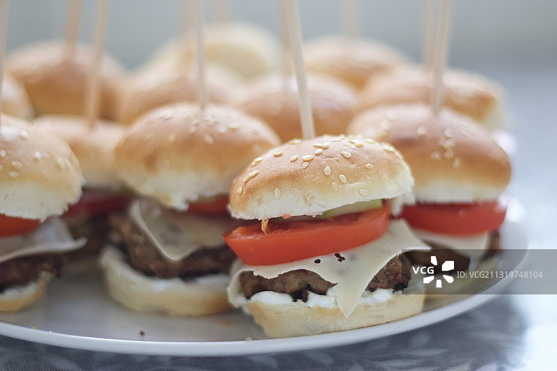 盘中汉堡特写图片素材