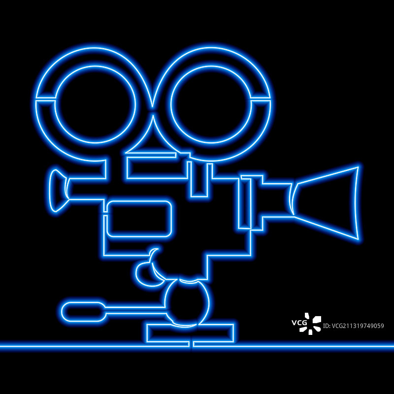 电影放映机霓虹灯连续线条概念图片素材