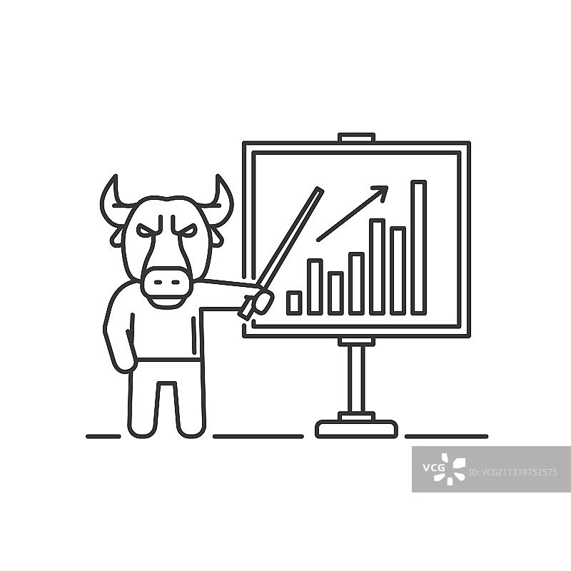 公牛站在市场图表背景上图片素材