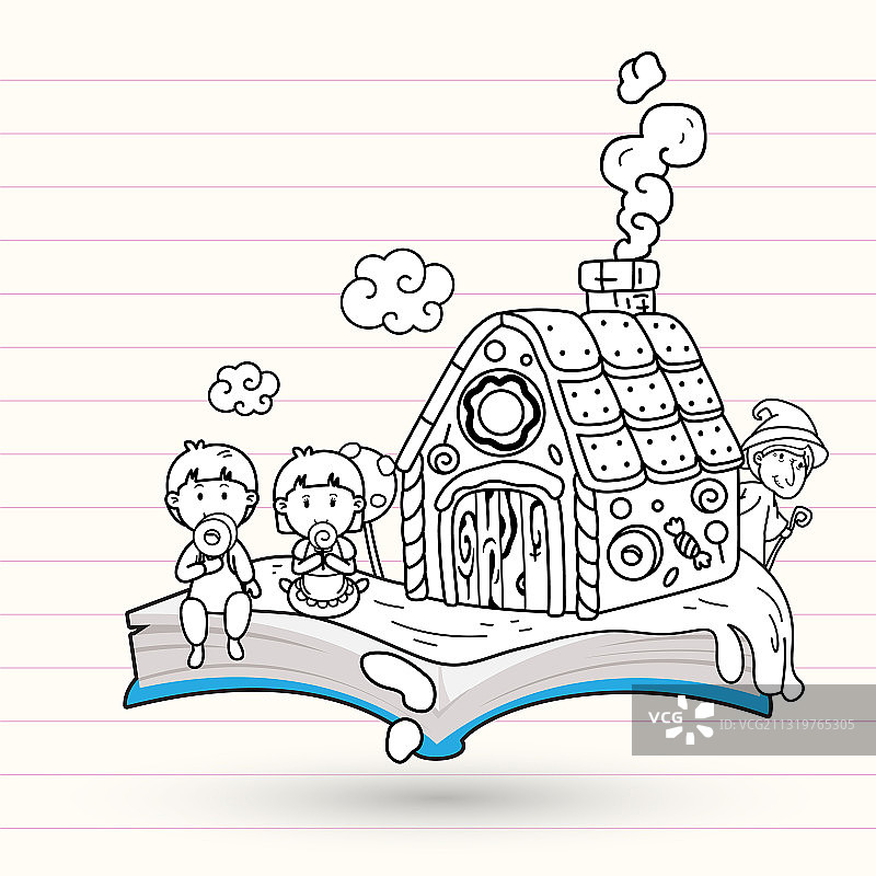 打开的书本和童话故事：汉赛尔与格莱特图片素材