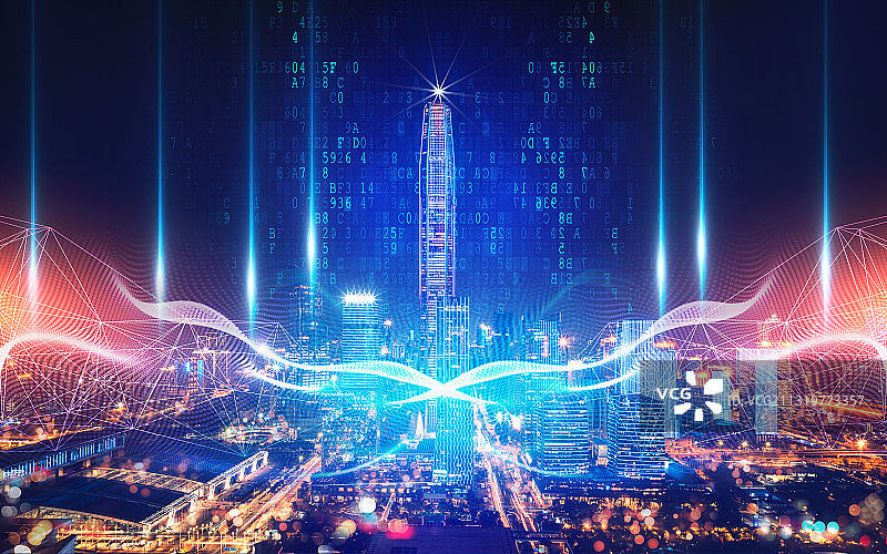 广东省深圳市福田区城市天际线科技夜景风光图片素材