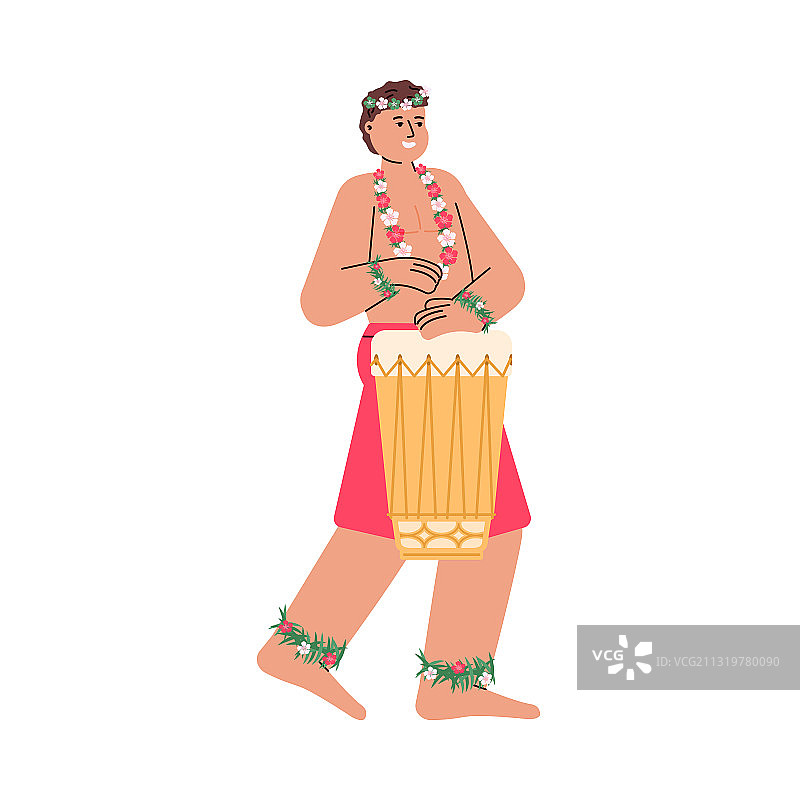 夏威夷鼓手卡通扁平风格图片素材