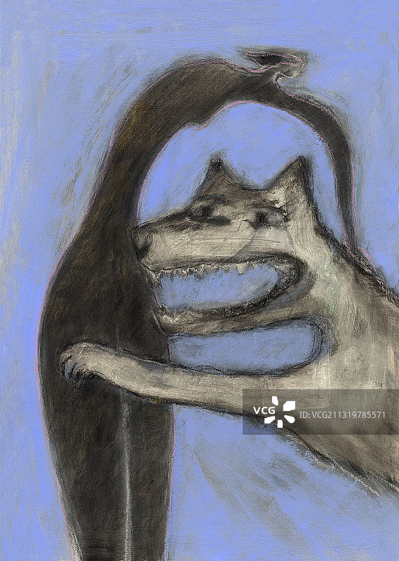 狗或狼咬一个女人，插图图片素材