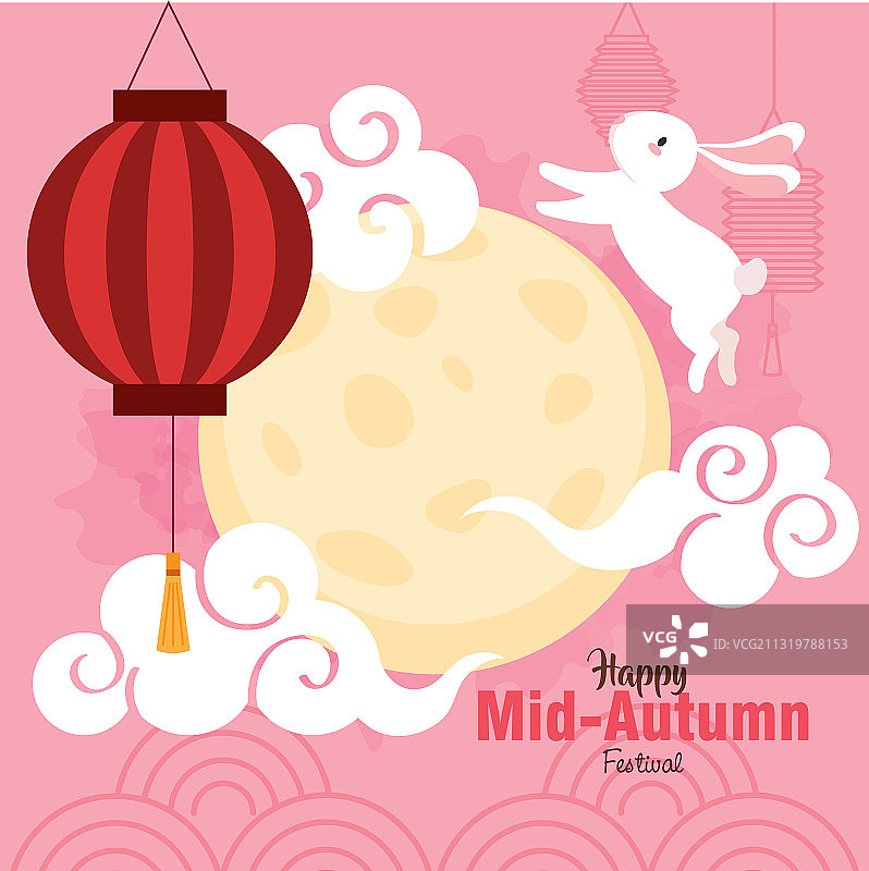 中国中秋节，兔子与满月图片素材
