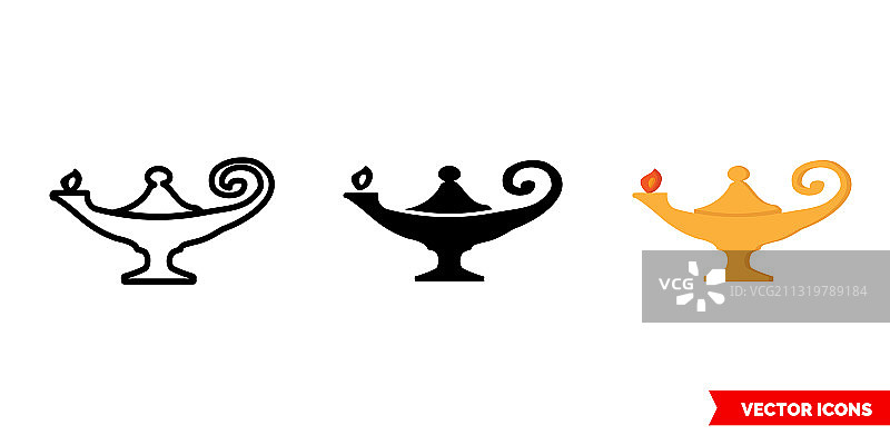 3种颜色的阿拉丁神灯图标图片素材