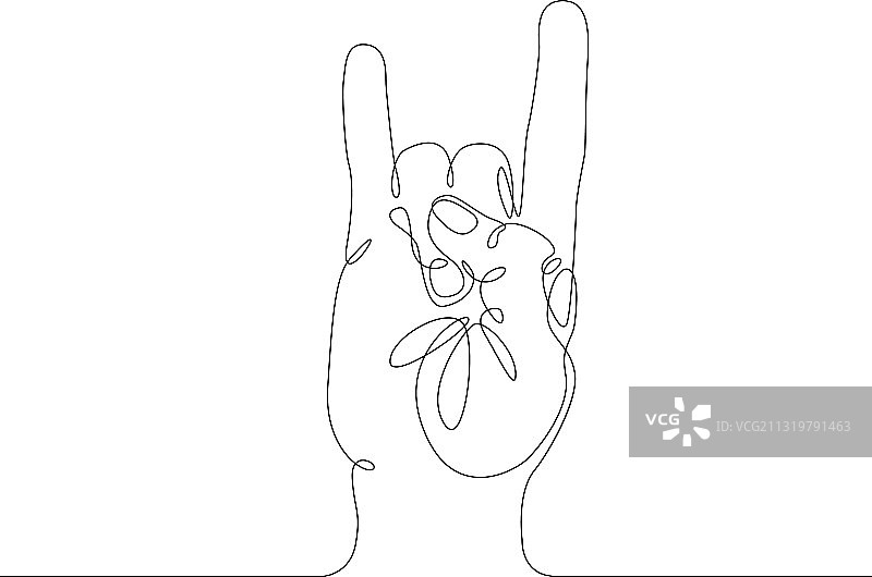 手势摇滚手势连续线条画图片素材